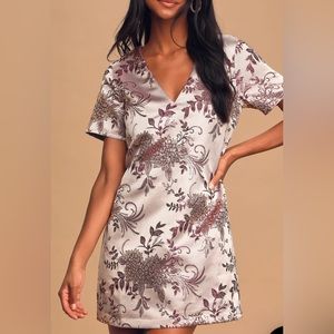 Go with the Glow Metallic Purple Floral Jacquard Shift Dress